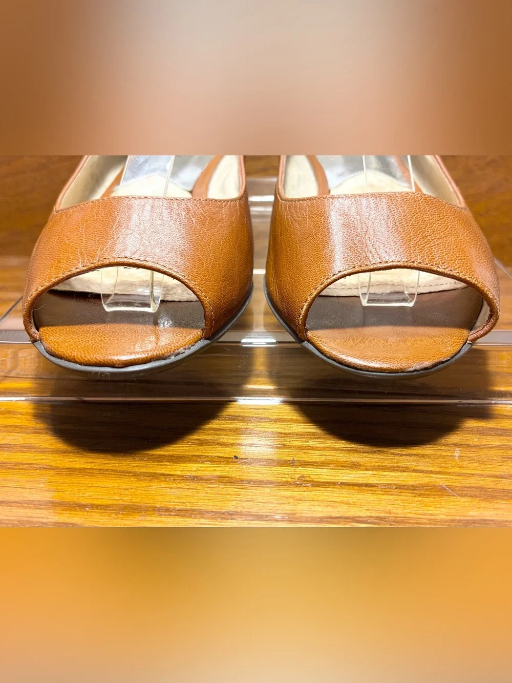 Michael Kors Peep Toe Wedge Pumps Cognac Brown Leather Size 8